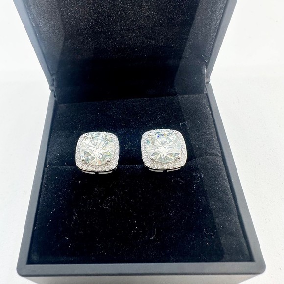 Huge GRA Moissanite Diamond Earrings Micro Pave Halo Set 18K White Finish 6 Ct - Picture 5 of 12